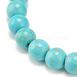 Bracelet extensible en perles synthétiques turquoise (teint) avec breloque tête de mort&nbsp;BJEW-JB08286-02