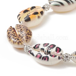 Conchiglia di ciprea naturale stampata su pelle di animale e braccialetto di perline intrecciate in argilla polimerica con strass&nbsp;BJEW-JB09205