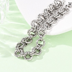 Gehämmertes Doppelring-Gliederarmband aus Edelstahl 304 für Damen&nbsp;BJEW-G780-06P-01