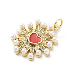 Pendentifs en laiton micro pavé de zircone cubique émail ABS imitation perle&nbsp;KK-D325-22G-03