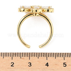 Anelli a polsino con fiore in ottone micro pavé di zirconi cubici per donna&nbsp;RJEW-A069-14G-03