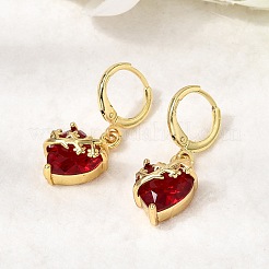 Boucles d'oreilles créoles en laiton et verre en forme de cœur&nbsp;EJEW-P333-09B-G
