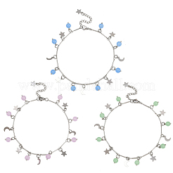 3 шт. браслеты на ногу из латунной цепочки с подвесками в виде луны и звезды из нержавеющей стали 201 и натурального окрашенного малайзийского нефрита&nbsp;AJEW-AN00732