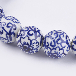 Fatti a mano perle di porcellana bianca e blu&nbsp;PORC-G002-12