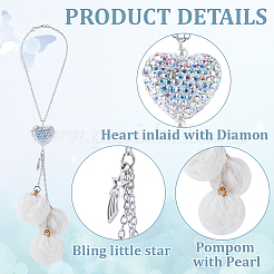 Плюшевая ткань круглая и полимерная глина стразы сердце кулон подвеска украшение&nbsp;HJEW-DR00080