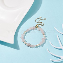 Chip di quarzo rosa naturale e braccialetto di scorrimento con perline di perle&nbsp;BJEW-JB08334-02