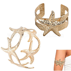 2 шт. 2 стиля браслеты-манжеты из сплава в виде морской звезды для девушек и женщин&nbsp;BJEW-CY0001-05G
