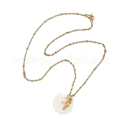 Colliers à pendentif en coquillage blanc sculpté naturel et acier inoxydable 304&nbsp;NJEW-JN06505