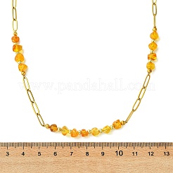 Collane a catena con graffetta in acciaio inossidabile 304 con perle di pepite di ambra naturale&nbsp;NJEW-JN06052