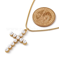 PVD вакуумное покрытие 304 нержавеющая сталь и пластик жемчуг крест кулон круглая змея цепи ожерелья для женщин&nbsp;STAS-Z114-20G