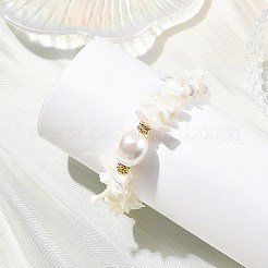 Braccialetti da donna con perle ovali di conchiglia oceanica e schegge di conchiglia naturale.&nbsp;BJEW-JB14396