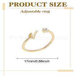 1pc lettre laiton strass ouvert manchette anneaux pour femmes&nbsp;AJEW-LP0004-47V-G