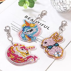 Kits de porte-clés pendentif licorne et lapin en diamant acrylique&nbsp;PW-WG80048-01