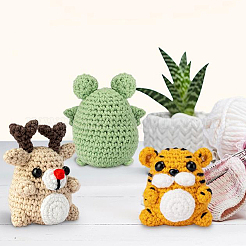 1 Set Elch/Tiger/Frosch DIY-Stricksets für Anfänger&nbsp;DIY-SC0026-48