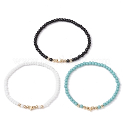 3шт 3-х цветный набор из стеклянных бусинок с эластичным браслетом для женщин&nbsp;BJEW-JB11373-02