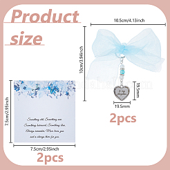2 sachet de pendentifs en alliage en forme de cœur et en polyester avec nœud papillon&nbsp;HJEW-DC0001-38