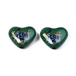 Perles cardiaques acryliques opaques de fleurs imprimés&nbsp;SACR-S305-28-N01