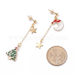 Aretes colgantes de esmalte de aleación de árbol de navidad y luna&nbsp;EJEW-TA00096
