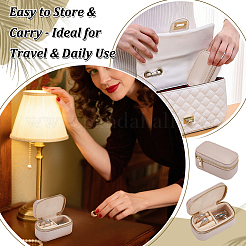 Портативные дорожные прямоугольные коробки для хранения ювелирных изделий из искусственной кожи на молнии&nbsp;LBOX-WH0007-001B