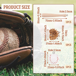 15pcs 3 pendentifs d'exercice de baseball en cuir PU et bois de théacées&nbsp;FIND-TA0001-65