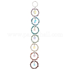 Draht umwickelt Chakra natürliche Edelsteinsplitter Ring hängende Ornamente&nbsp;HJEW-JM02620