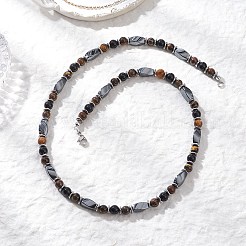 Ожерелья из круглых бусин из натурального тигрового глаза и обсидиана и синтетического немагнитного гематита&nbsp;NJEW-JN05728-01