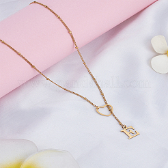 Collier lariat en acier inoxydable avec lettre et cœur pour femme 1 pièce&nbsp;NJEW-LP0002-87G-E