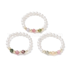 Регулируемые кольца на палец из натурального турмалина с жемчужными бусинами для женщин&nbsp;RJEW-JR00991