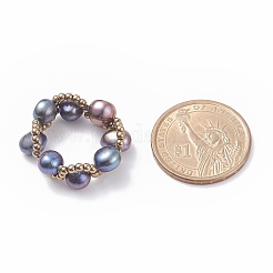3pcs 3 anelli di barretta di perline intrecciati con perle naturali e semi di vetro&nbsp;RJEW-JR00464