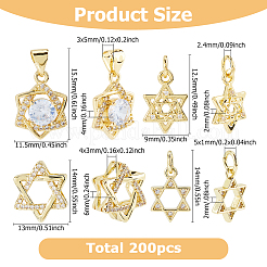 12 шт. 4 стиля звездочки латунные микро паве прозрачные кубические цирконии подвески&nbsp;KK-HS0015-03