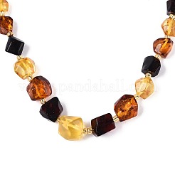 Ожерелья из натуральных янтарных самородков и рисовых бусин с градуированными оттенками&nbsp;NJEW-T019-07