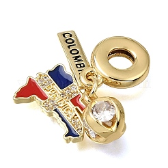 Breloques pendantes européennes en laiton micro pavé de zircons cubiques transparents et émail&nbsp;CU-CBAA556-02A