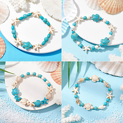 8шт. набор браслетов из синтетических бирюзовых бусин с черепахой и морской звездой&nbsp;BJEW-SC0001-47