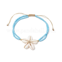 Регулируемые браслеты на щиколотку из натуральных ракушек каури с бусинами&nbsp;AJEW-AN00686-01