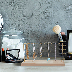 1 комплект сережек-подвесок из железного прута золотистого тона с деревянными подставками&nbsp;EDIS-FH0001-03