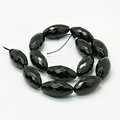 Natürliche schwarze Onyxperlenstränge&nbsp;G-E039-FR2-30x15mm