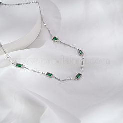 Elegantes collares de cadena rectangular de acero inoxidable 304 con circonitas cúbicas verdes para mujer.&nbsp;FB8248-1