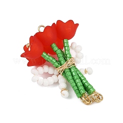 Цветок из стеклянных бусин ручной работы с подвесками-бантиками&nbsp;PALLOY-MZ00753-03