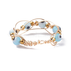 Anello per dito rotondo con perline intrecciate a lume di malocchio&nbsp;RJEW-JR00449