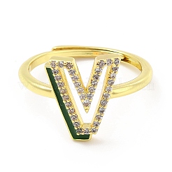 Bague réglable avec lettre initiale en émail de couleurs mélangées et zircons cubiques transparents&nbsp;RJEW-P045-01G-V