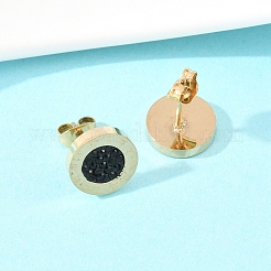 Плоские круглые серьги-гвоздики из нержавеющей стали 304&nbsp;EJEW-H175-02G-02