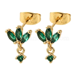 Серьги-гвоздики в форме конского глаза с микропаве из латуни и кубическими цирконами&nbsp;EJEW-S280-02G