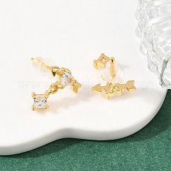 Серьги-гвоздики в форме сердца из латуни с микропаве из прозрачных кубических цирконий&nbsp;EJEW-A150-02G