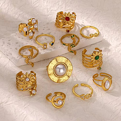 Кольца-манжеты в стиле ретро-королевской эпохи из нержавеющей стали 304 с имитацией жемчуга&nbsp;FS-WG343E9-01