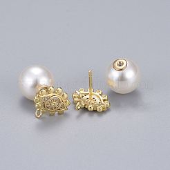 Orecchini a bottone in ottone con zirconi chiari e micro pavè&nbsp;EJEW-K083-01G