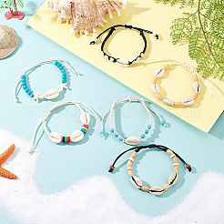 6шт 6 стиля браслеты из натуральной бирюзы и ракушек каури плетеные бусины наборы&nbsp;BJEW-GA0001-17