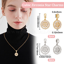 4 шт. 2-цветные европейские подвески с прозрачными кубическими цирконами из латуни&nbsp;OPDL-BBC0001-01