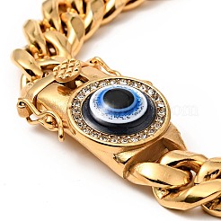 Pulsera de cadena de eslabones de acero inoxidable 304 con baño de iones (IP) y cristales de imitación.&nbsp;BJEW-E009-05G-01