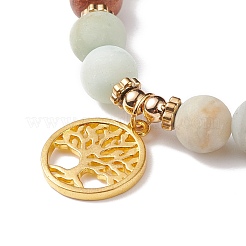 Bracelet extensible fleur naturelle amazonite & bois & hématite synthétique avec arbre de vie en laiton&nbsp;BJEW-JB08405