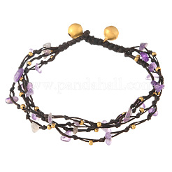 Bracelets multi-rangs en éclats d'améthyste naturelle et perles d'alliage&nbsp;WGA084D-02